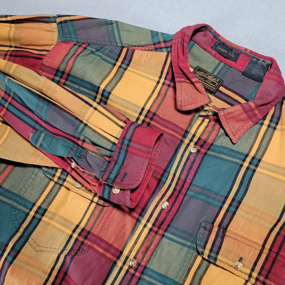 Vintage Eddie Bauer ElkHorn Twill Men's XXL Button Down Plaid Shirt 90'S